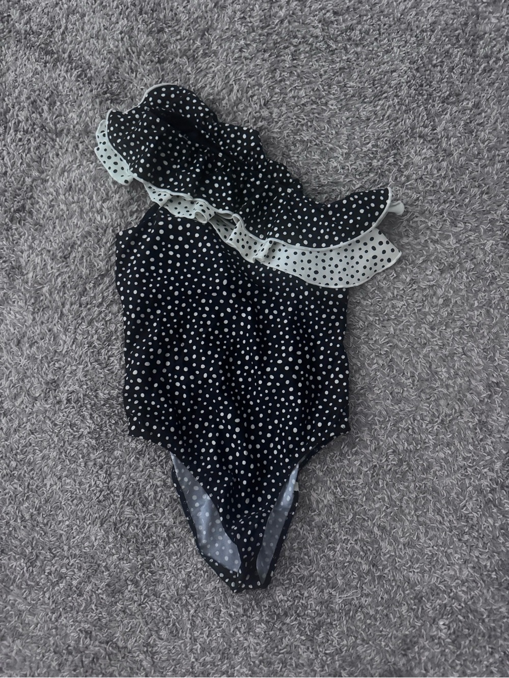 summersalt Black and White Polka Dot One-Shoulder Ruffle Swimsuit